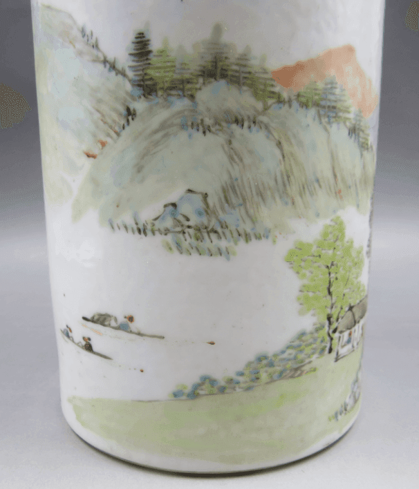 华夏古玩城 瓷器 其它 > 周子善 浅绛彩山水纹笔筒 品相:全品