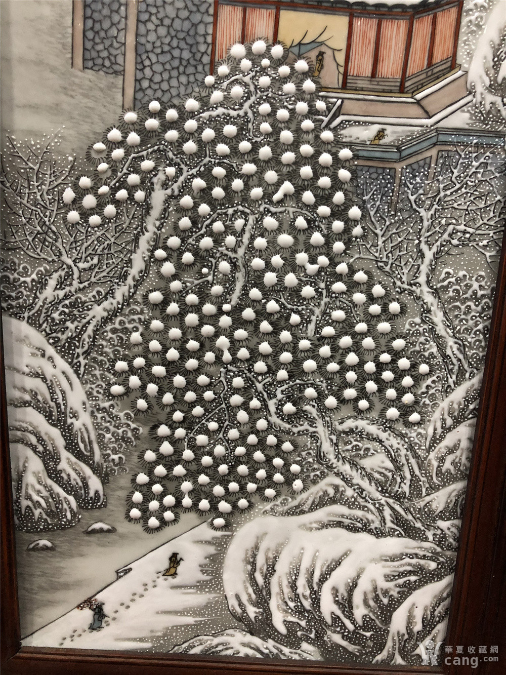 何许人粉彩雪景瓷板画四条屏