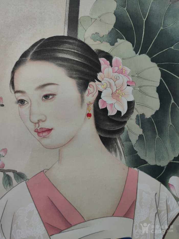 王美芳工笔芭蕉仕女图
