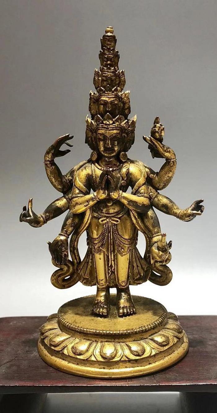 铜鎏金十一面佛