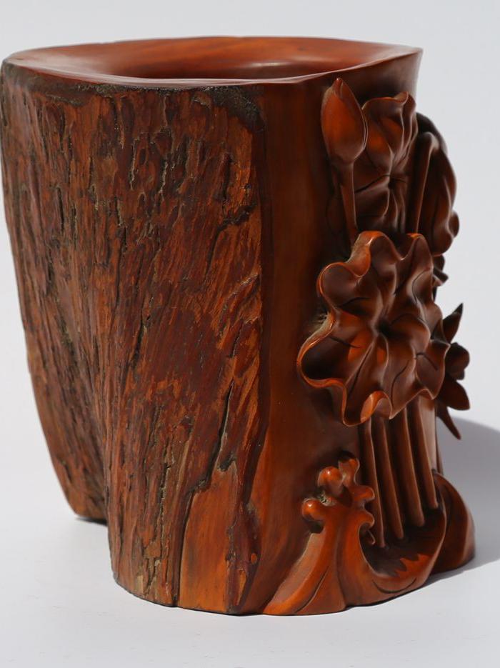 木艺 小叶黄杨木雕莲花笔筒 文房四宝 办公桌摆件 特价包邮