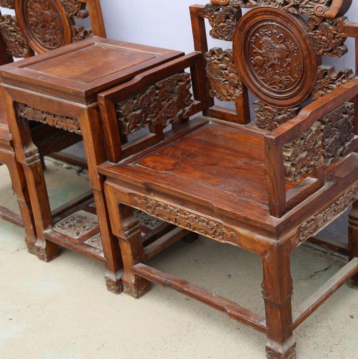 古典家具木艺 黄花梨雕狮子太师椅一套 特价包邮