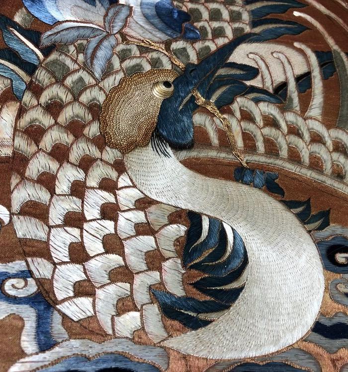 清代刺绣 团鹤 桌帷