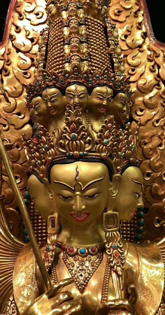 释迦摩尼千手观音 大白伞盖母 铜鎏金