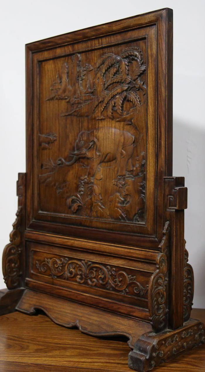 古典家具木器 黄花梨雕招财进宝小插屏 屏风特价包邮