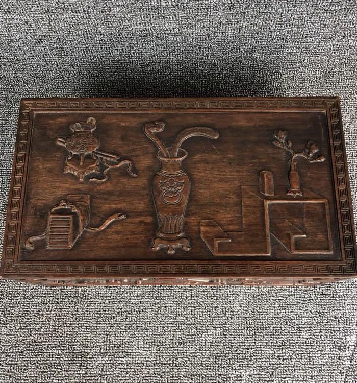 清代传世黄花梨雕刻杂宝纹饰多层首饰盒摆件黄花梨老木盒