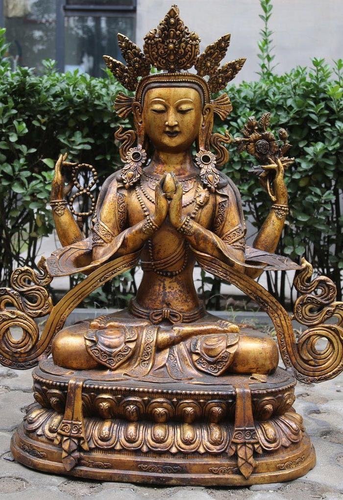 铜器 藏传佛教铜鎏金四壁观音菩萨 特价包邮