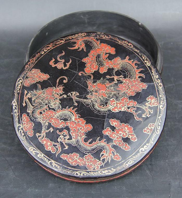 明代竹胎龙纹描金漆器珠宝首饰盒