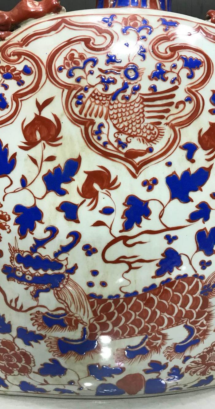 红蓝彩双耳扁瓶,龙凤呈祥_华夏古玩城_华夏收藏网