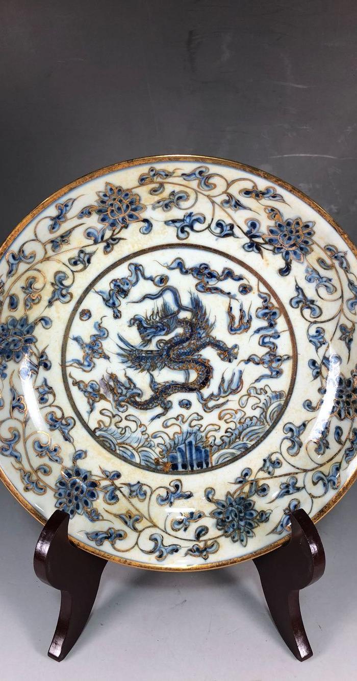 明代青花描金龙纹盘_华夏古玩城_华夏收藏网