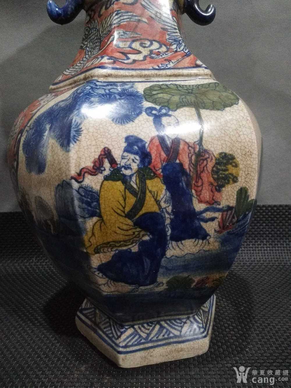 大元国至正八年,手绘五彩八仙过海双耳六方瓶