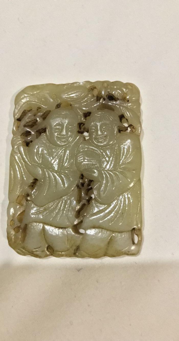 老和田玉和合二仙玉牌