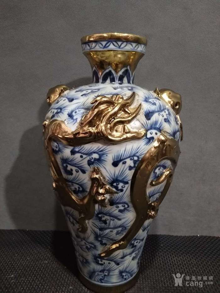 白浒孤窑,高浮雕描金龙瓶