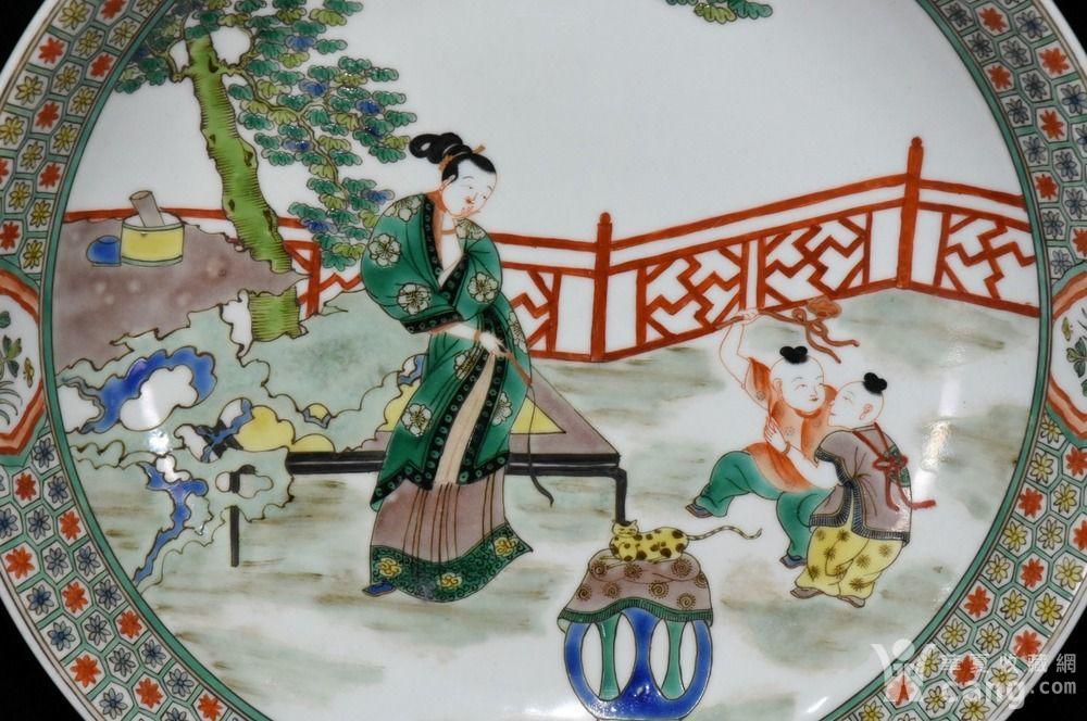 仿古工艺品 瓷器 q代康熙五彩美女童子图盘 