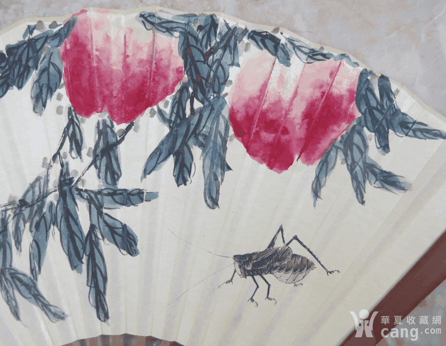 齐白石 双寿螳螂捕蝉图扇子