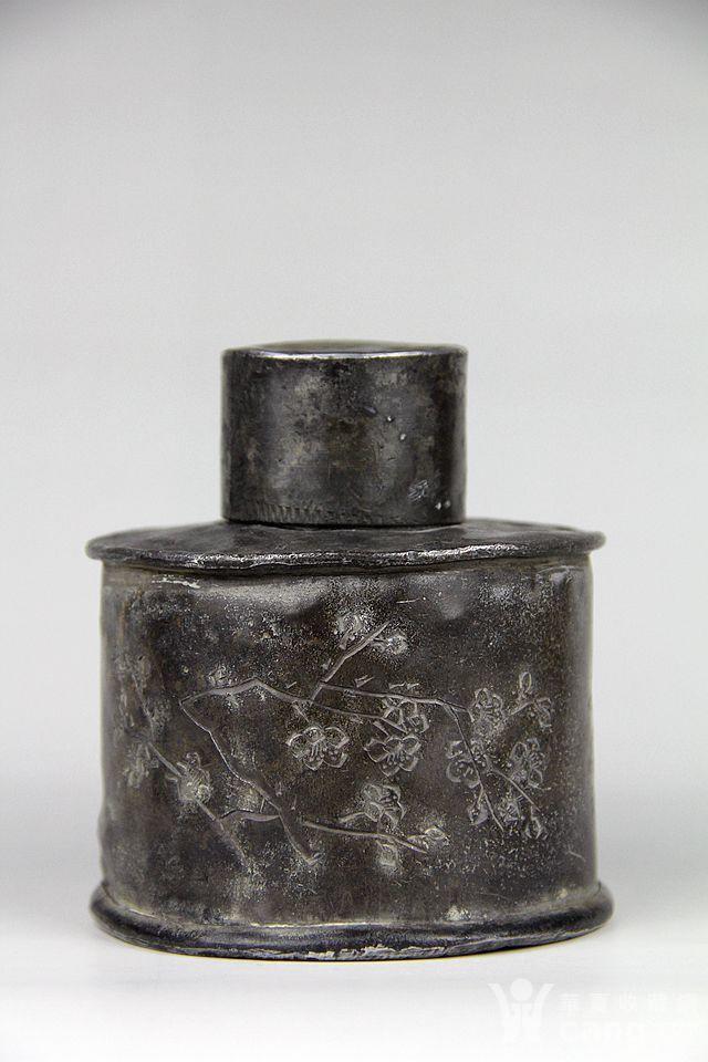清代石楳刻梅纹锡器茶叶罐