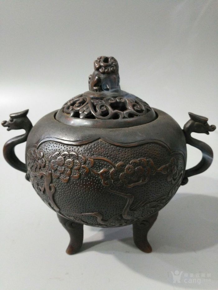 红铜云谷款 松he同春 熏香炉一件