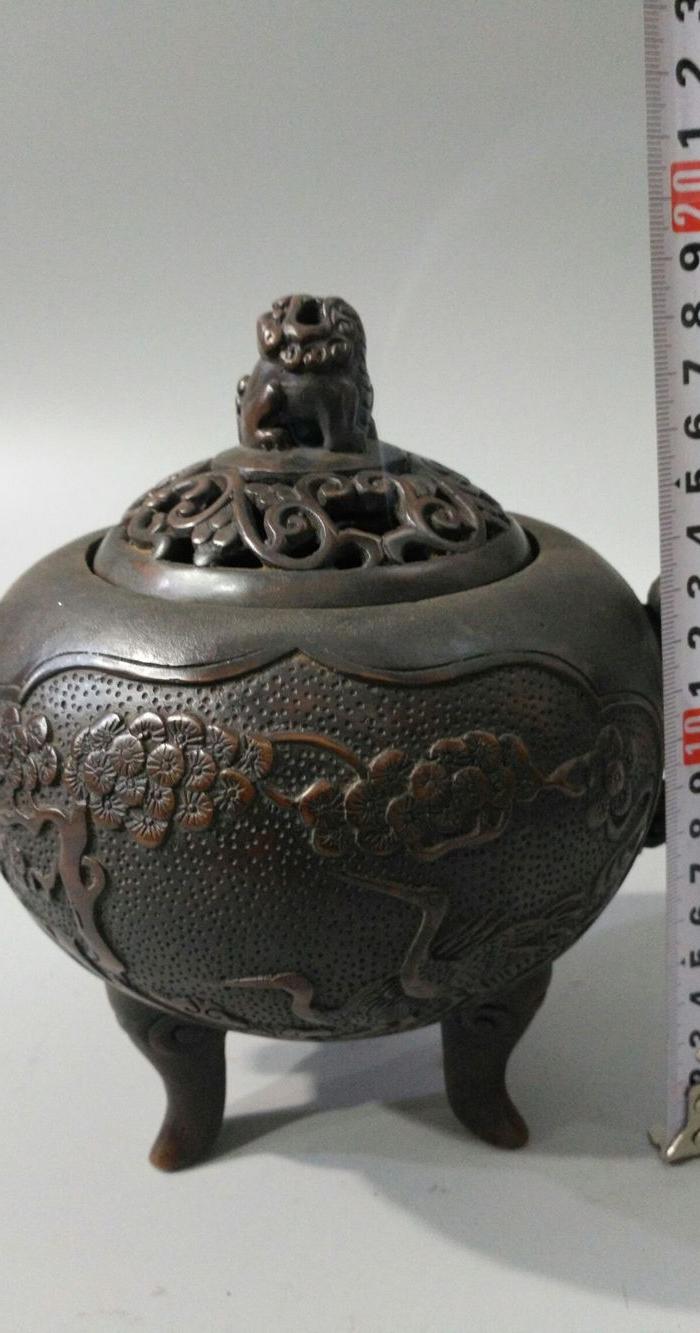 红铜云谷款 松he同春 熏香炉一件