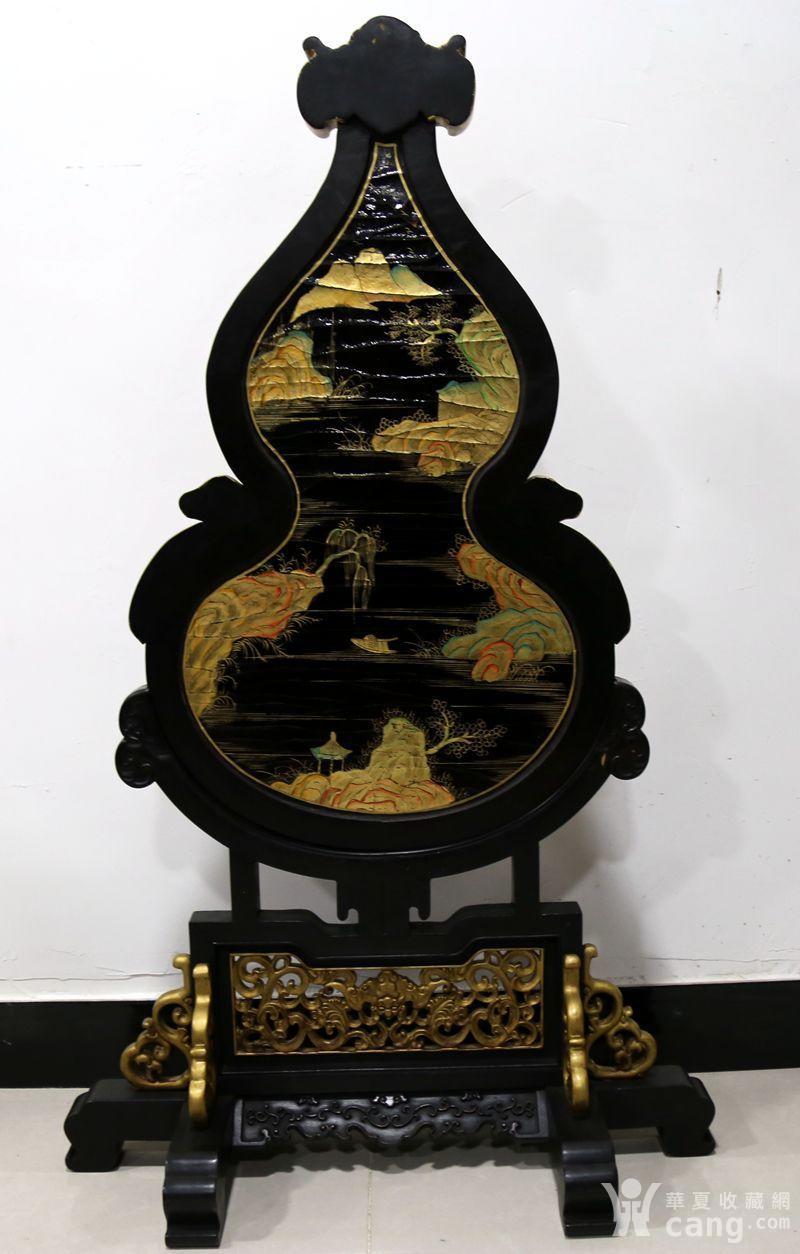 古典家具木器 紫檀木宝葫芦型大漆开篇镶百宝插屏 屏风特价包邮