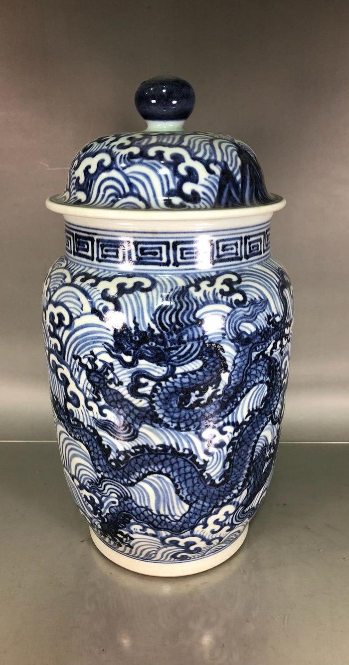 明代宣德青花龙凤将j罐