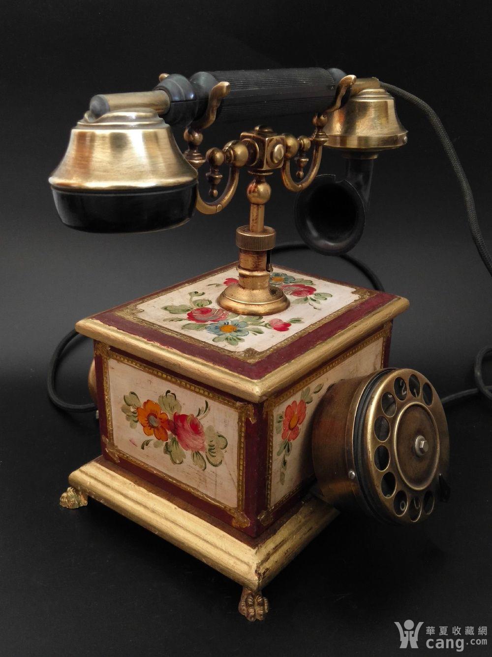 50年代意大利转盘式实木手绘描金电话机