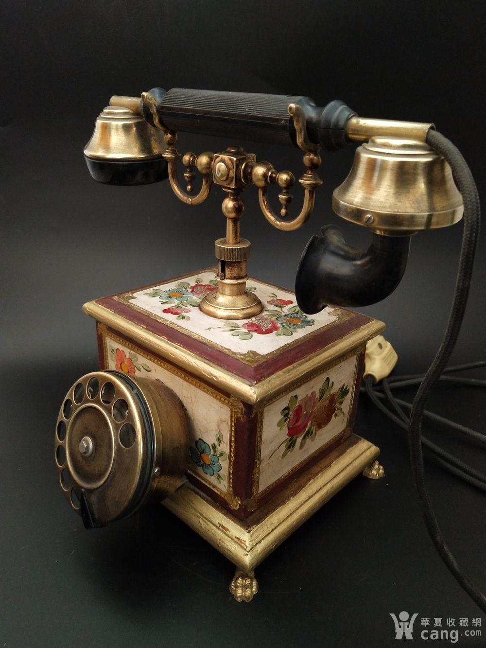 50年代意大利转盘式实木手绘描金电话机