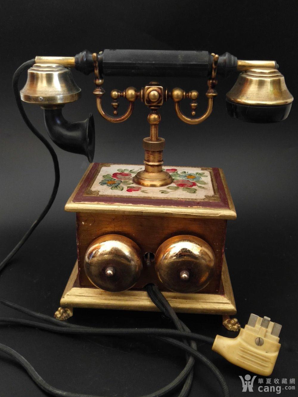 50年代意大利转盘式实木手绘描金电话机