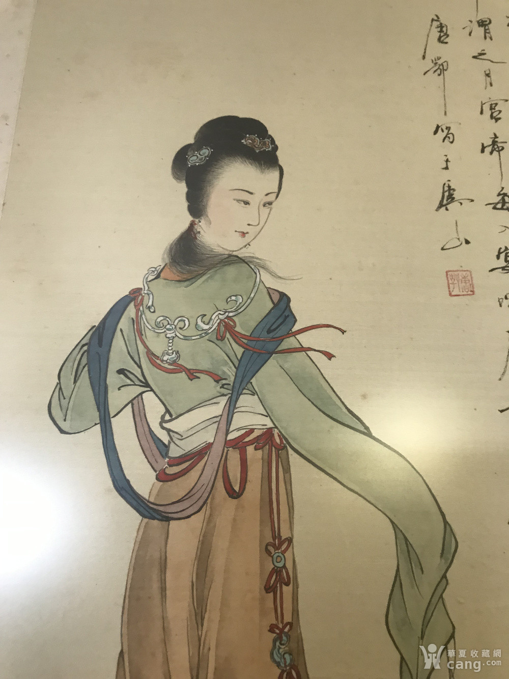 絹本設色仕女圖 陳後主之妃張麗華 ,帶裱框