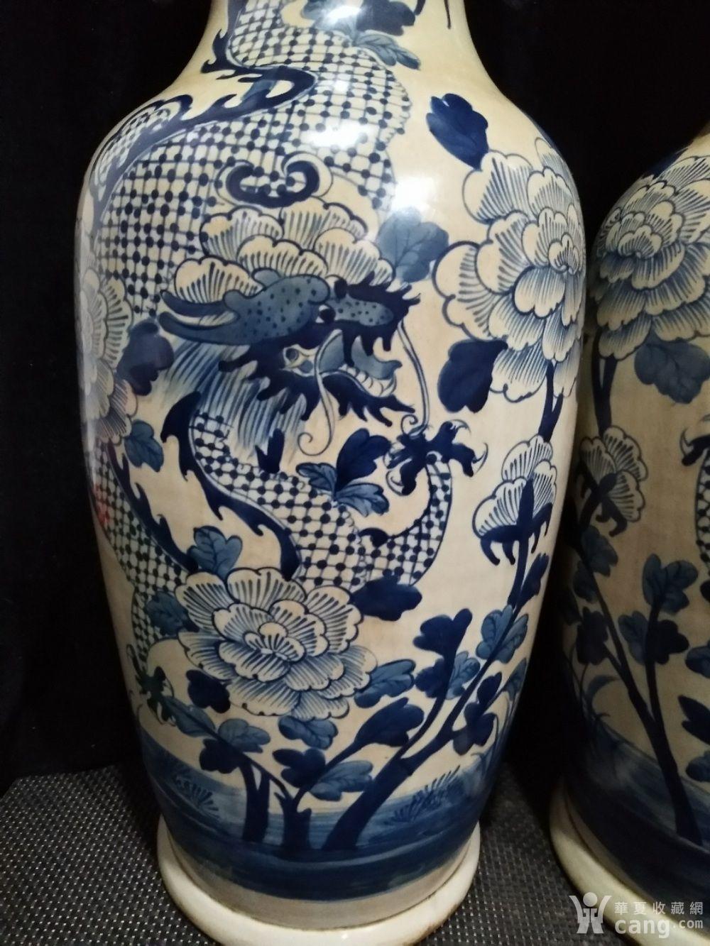 手绘青花龙戏牡丹嫁妆瓶_地摊交易_华夏收藏网