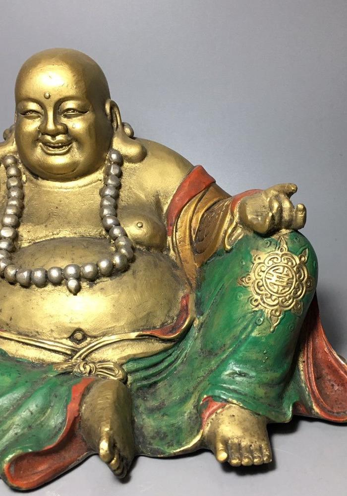 华夏古玩城 铜器 其它 > 纯铜彩绘弥勒佛像大肚笑佛