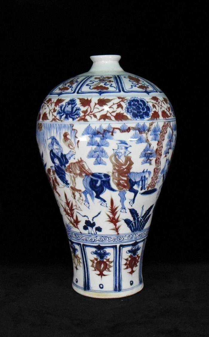 元代青花釉里红昭君出塞梅瓶