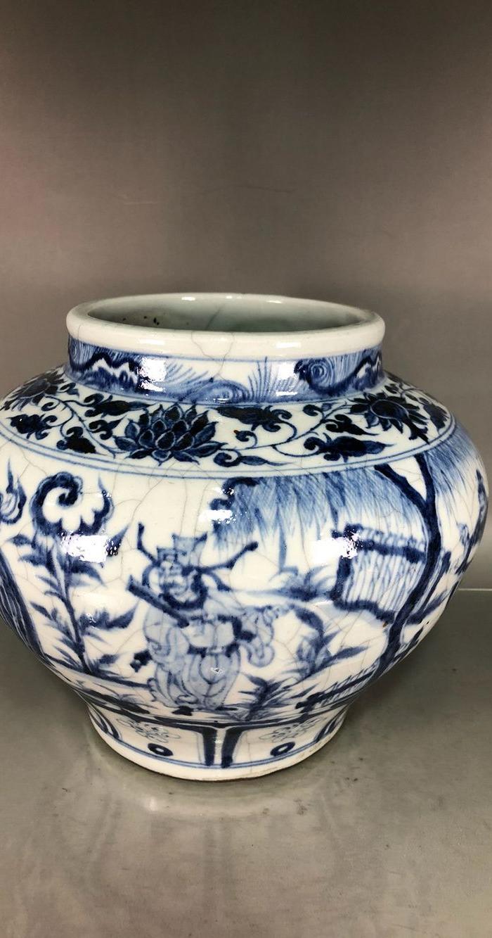 华夏古玩城 瓷器 其它 > 元代青花开片周亚夫罐