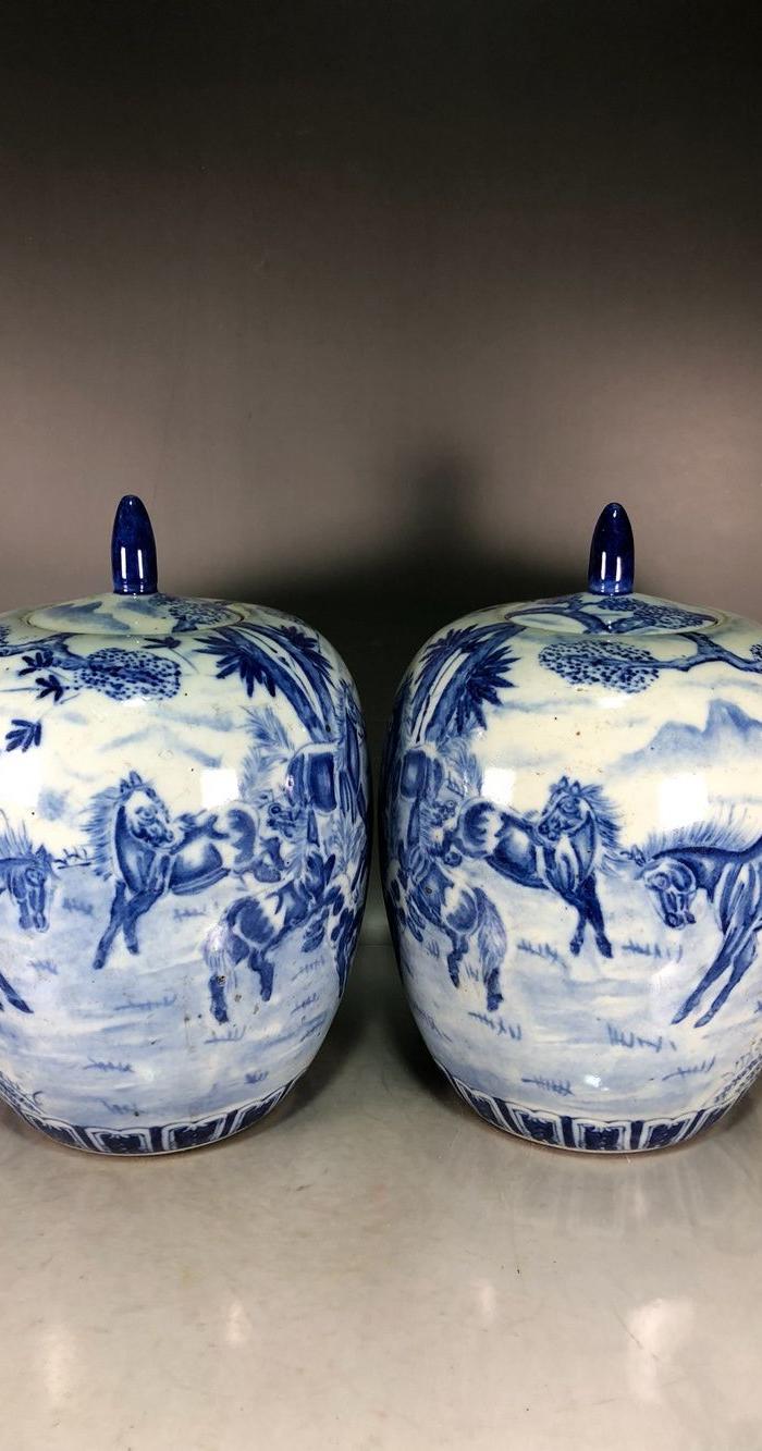 q代康熙青花八骏图冬瓜管