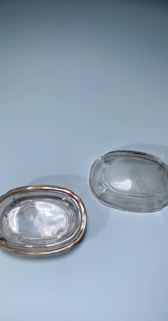 清 水晶海棠形盖盒胭脂盒水晶粉盒 古代水晶盒海外回流水晶盒子