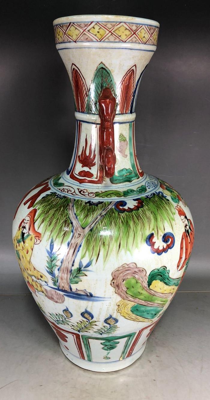 华夏古玩城 瓷器 其它 > 元代五彩人物故事双耳瓶