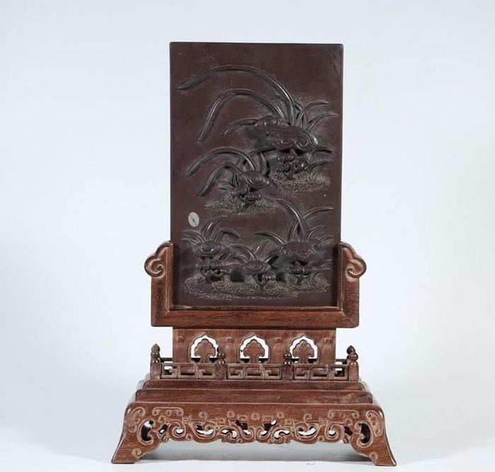 回流 祁阳石雕灵芝兰花图插屏