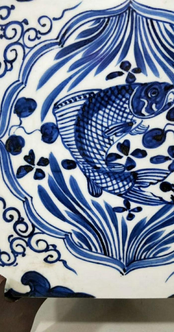 元代青花鱼藻纹瓷板