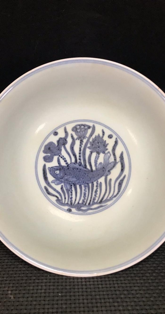 明宣德青花鱼藻纹高脚碗