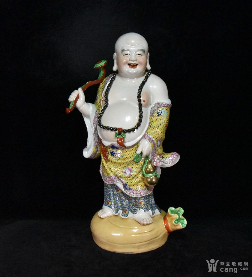 民国曾龙升珐琅彩雕刻如意弥勒佛一尊