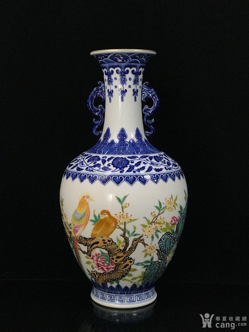 清乾隆珐琅彩锦鸡牡丹纹双耳赏瓶38 20