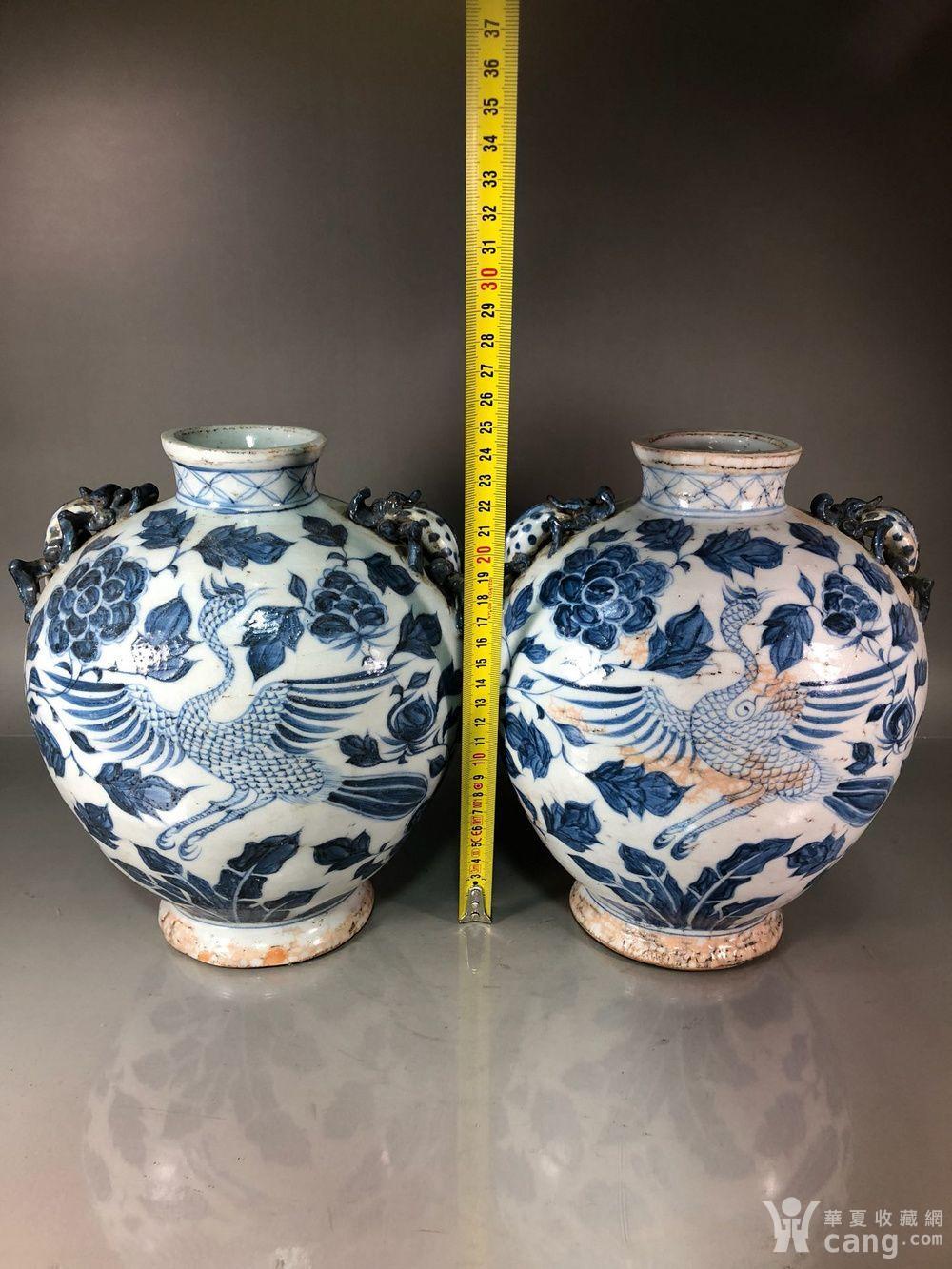元代青花凤纹双耳扁瓶