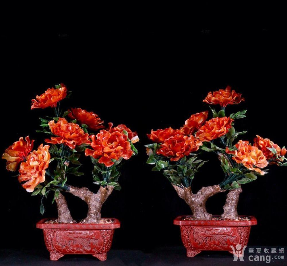 旧藏雕漆 牡丹花 183 盆景 一对