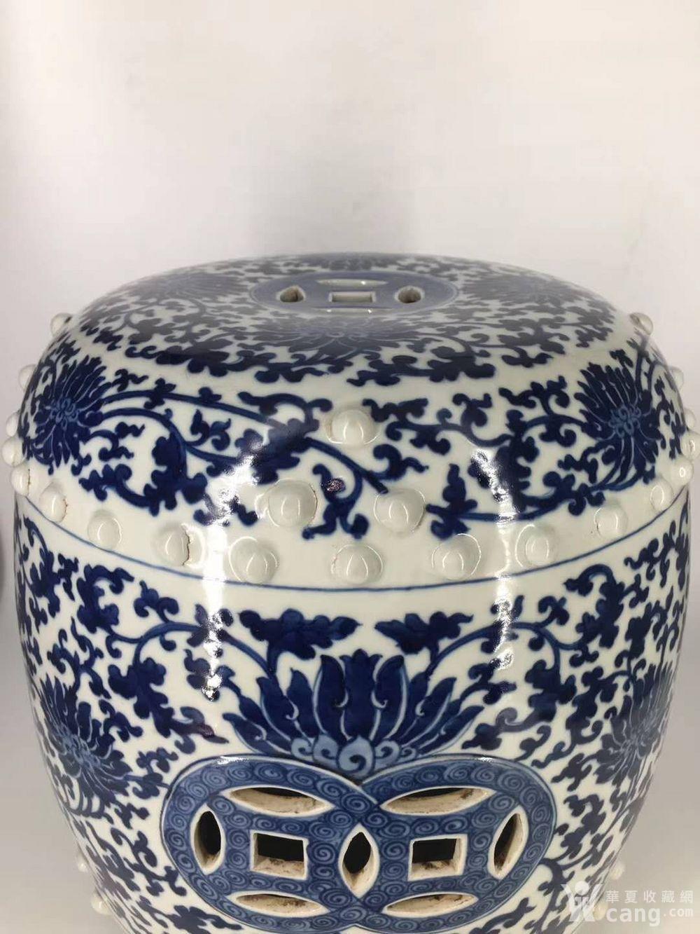 清代回流 缠枝莲青花手鼓凳