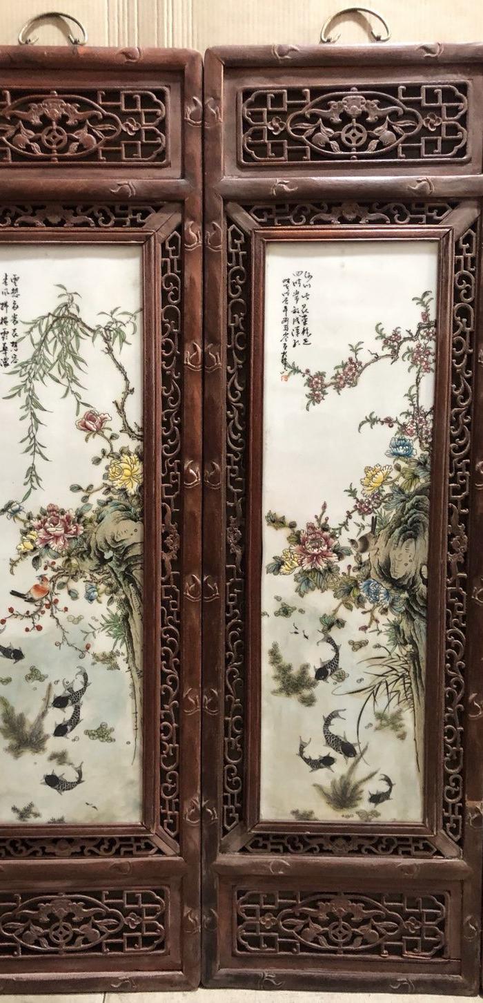 瓷板画《莲年有余》挂屏