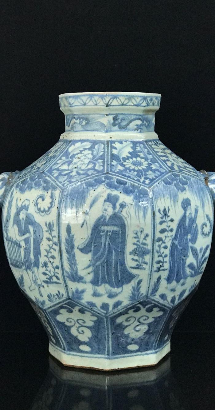 元青花八仙人物八方shoutou罐40 36