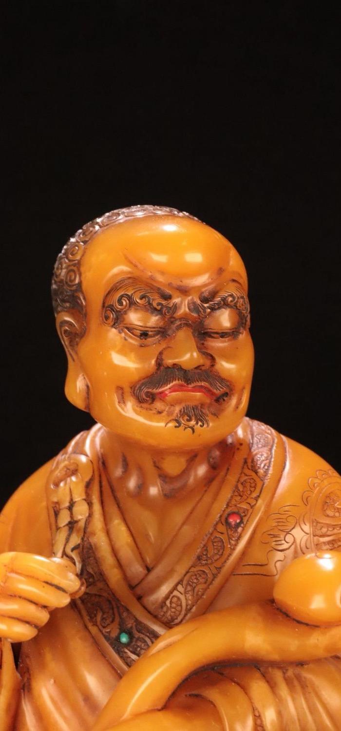 晚清: 寿山田黄石 戏狮罗汉 摆件