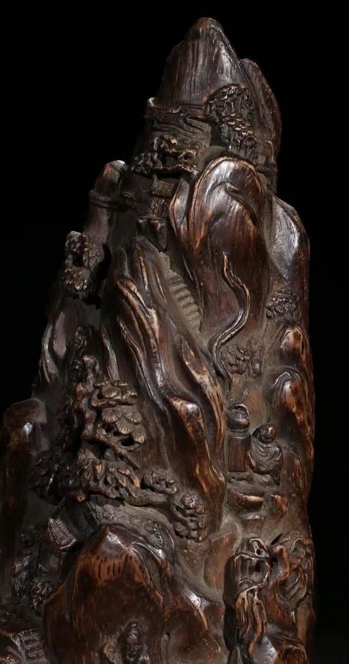 收藏品 晚清 老沉香山子人物故事摆件