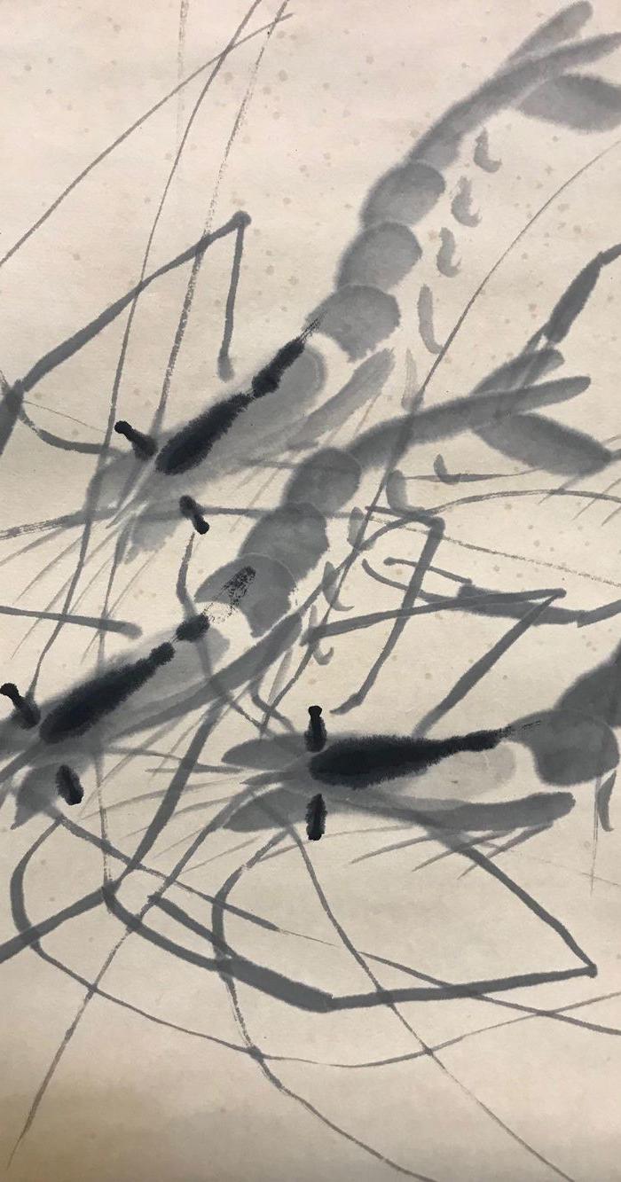 齐白石水墨纸本立轴 群虾图