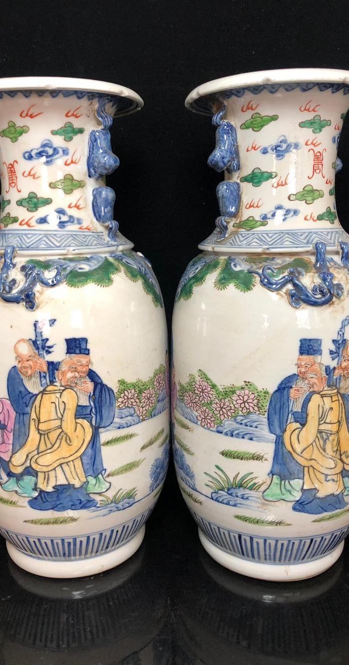 清,青花斗彩五lao人物耳瓶_华夏古玩城_华夏收藏网