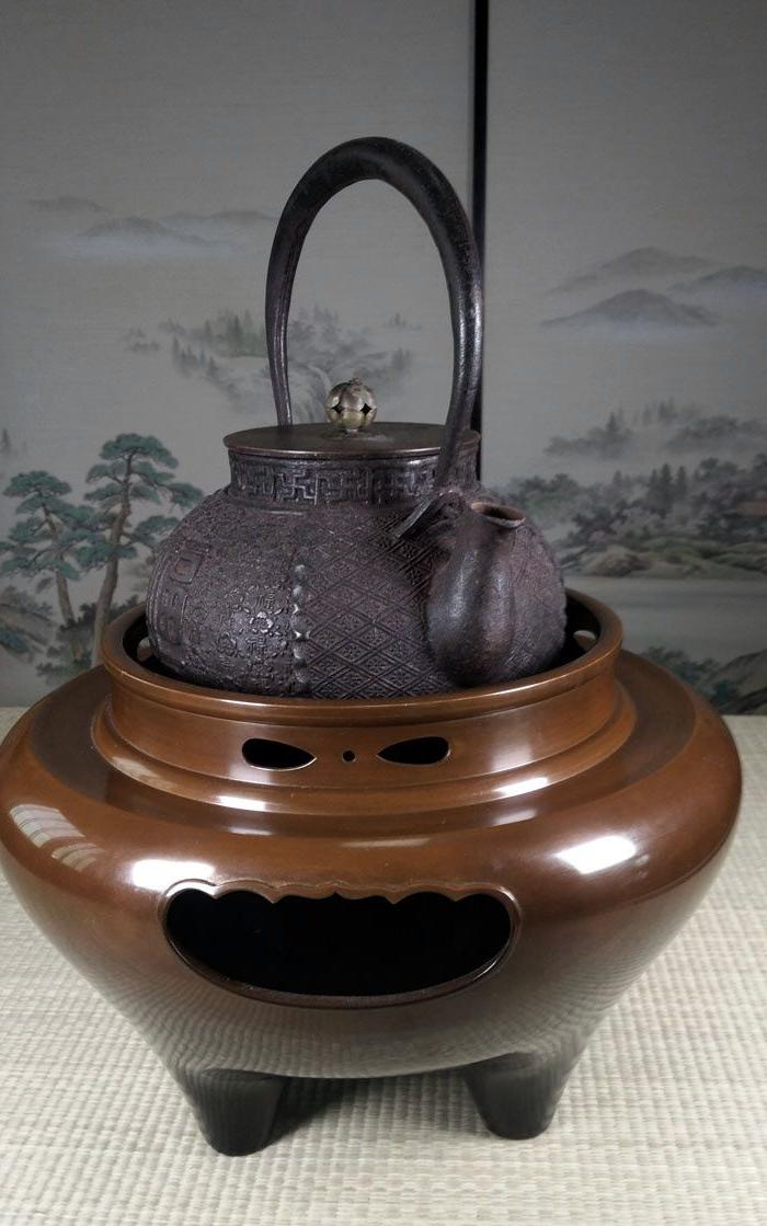 665 日本茶道具风炉 三足铜风炉